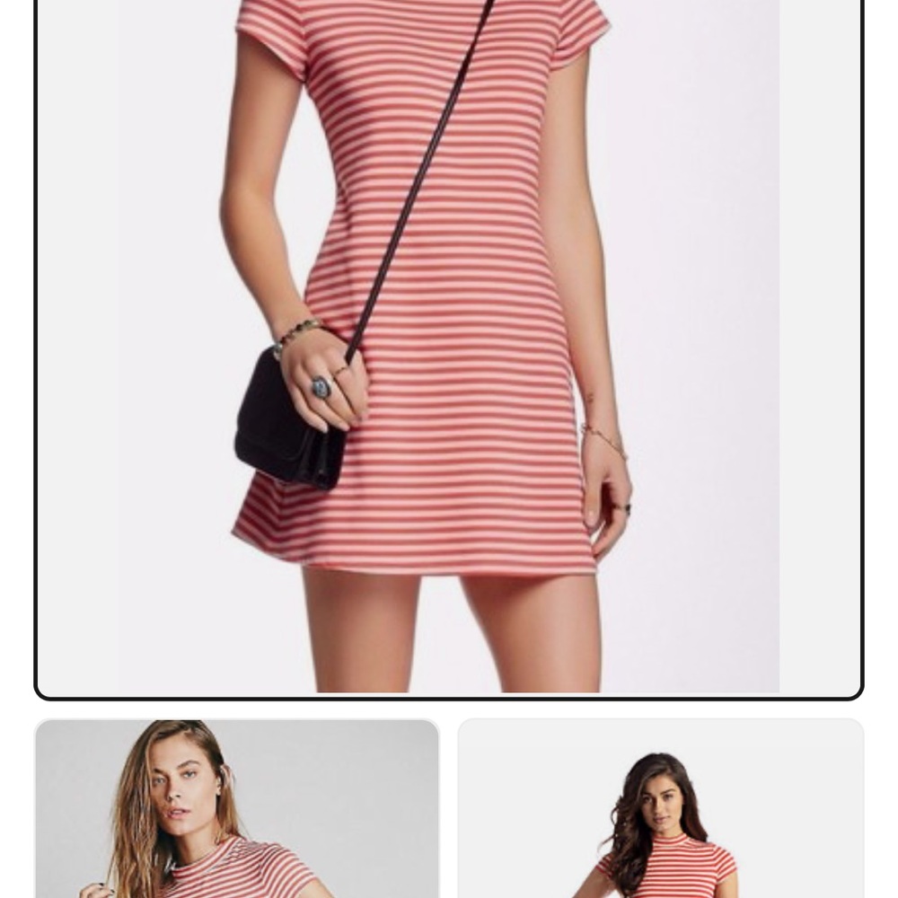 Free People F600N445 Coral/Beige Combo Striped On The Line Ponte Dress NWOT